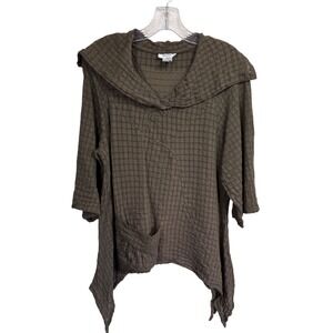 Dorman Top Womens Sz L 100% Cotton Waffle Gauze Asymmetrical Sharkbite Lagenlook